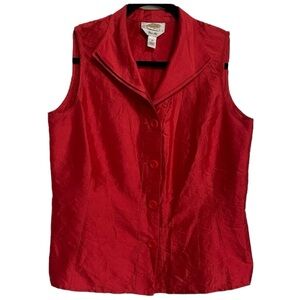 Vintage Talbots Petites Textured Pure Silk 100% Size 10 Large Button Up Vest